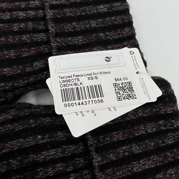 LULULEMON Textured Fleece Lined Mittens Womens XS Small XS/S Black NWT - Picture 6 of 8
